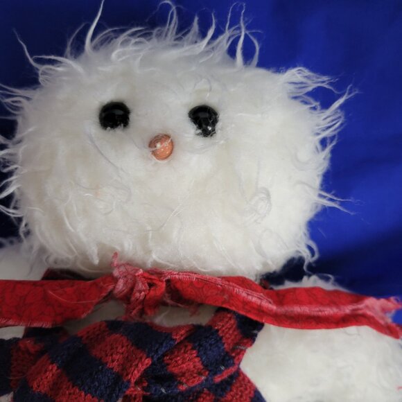 Plush furry shaggy Snowman Stuffed Animal Carrot Nose 2 scarves toy jointed - Picture 4 of 6